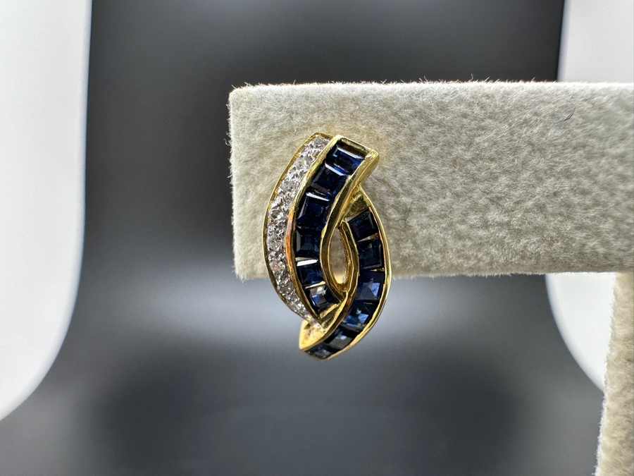 14K Gold Blue Sapphire and Diamond Earrings 4.6g 1.50 cttw Sapphires .20 cttw Diamonds FMV $1,275 Retail $2,550 [Photo 3]