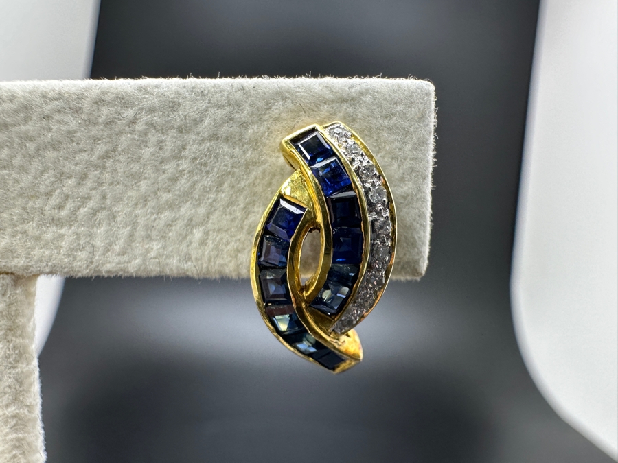 14K Gold Blue Sapphire and Diamond Earrings 4.6g 1.50 cttw Sapphires .20 cttw Diamonds FMV $1,275 Retail $2,550 [Photo 4]
