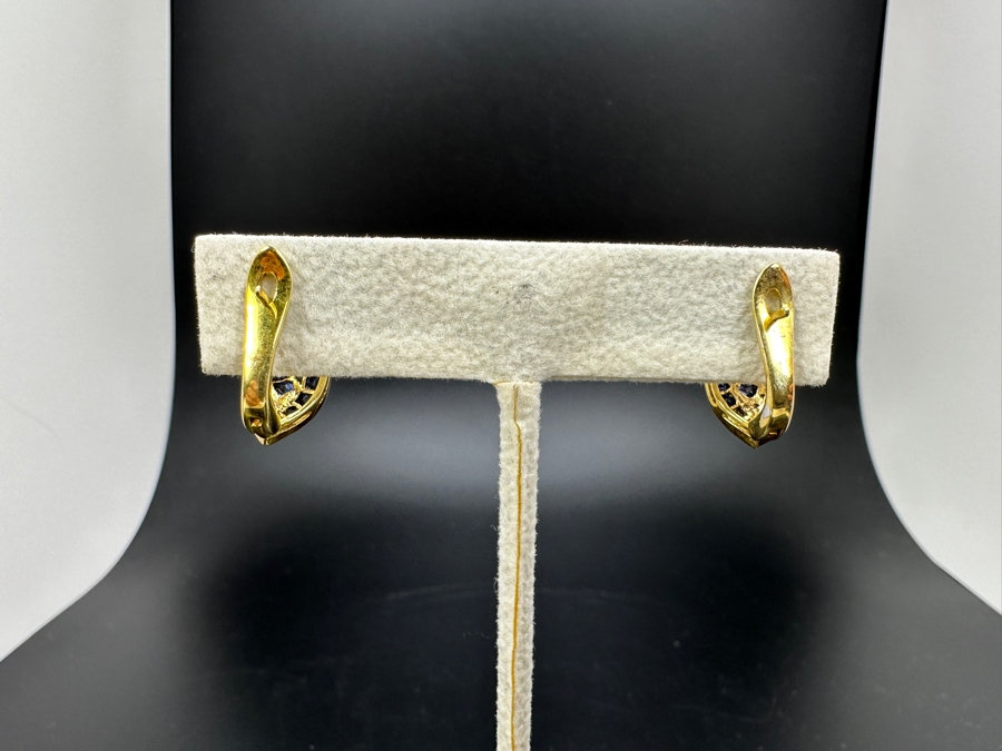 14K Gold Blue Sapphire and Diamond Earrings 4.6g 1.50 cttw Sapphires .20 cttw Diamonds FMV $1,275 Retail $2,550 [Photo 5]