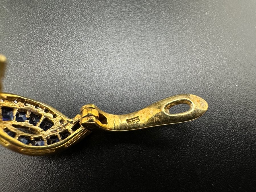 14K Gold Blue Sapphire and Diamond Earrings 4.6g 1.50 cttw Sapphires .20 cttw Diamonds FMV $1,275 Retail $2,550 [Photo 7]