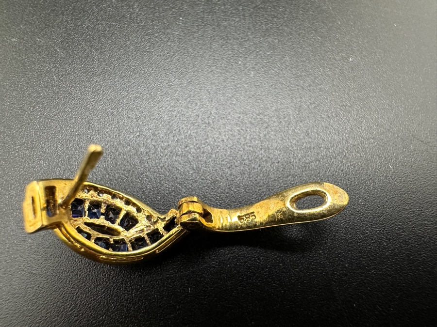 14K Gold Blue Sapphire and Diamond Earrings 4.6g 1.50 cttw Sapphires .20 cttw Diamonds FMV $1,275 Retail $2,550 [Photo 6]