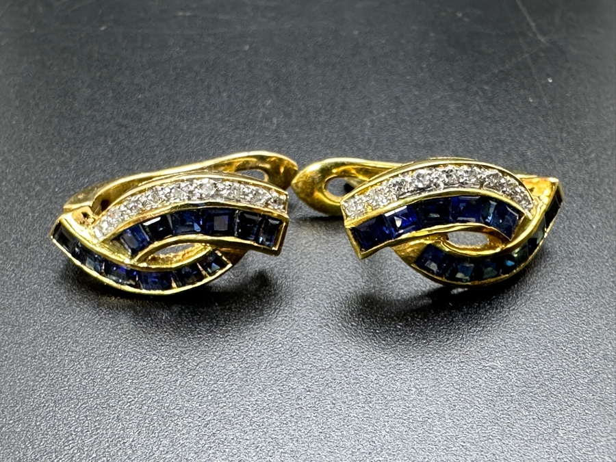 14K Gold Blue Sapphire and Diamond Earrings 4.6g 1.50 cttw Sapphires .20 cttw Diamonds FMV $1,275 Retail $2,550 [Photo 10]