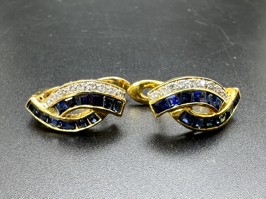 14K Gold Blue Sapphire and Diamond Earrings 4.6g 1.50 cttw Sapphires .20 cttw Diamonds FMV $1,275 Retail $2,550 [Photo 9]