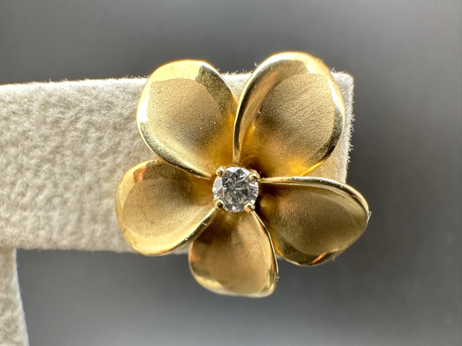 14K Gold Plumeria Earrings with Natural Diamonds G-H Color SI² ～.20 cttw 5.1g FMV $700 Retail $1,400 [Photo 4]