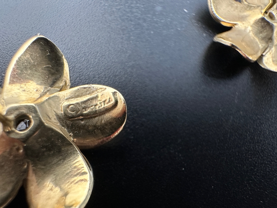 14K Gold Plumeria Earrings with Natural Diamonds G-H Color SI² ～.20 cttw 5.1g FMV $700 Retail $1,400 [Photo 7]