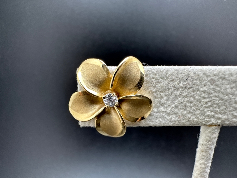 14K Gold Plumeria Earrings with Natural Diamonds G-H Color SI² ～.20 cttw 5.1g FMV $700 Retail $1,400 [Photo 3]