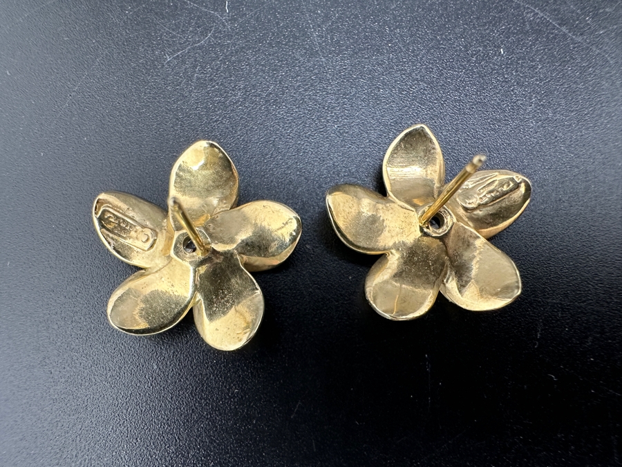 14K Gold Plumeria Earrings with Natural Diamonds G-H Color SI² ～.20 cttw 5.1g FMV $700 Retail $1,400 [Photo 6]