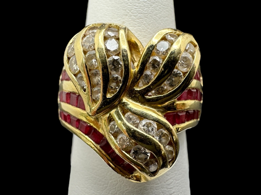 14K Gold Diamond and Ruby Ring 9.5g ～1.0 cttw Diamonds +1.0 cttw Rubies Size 7 FMV $1,100 Retail $2,200 [Photo 1]
