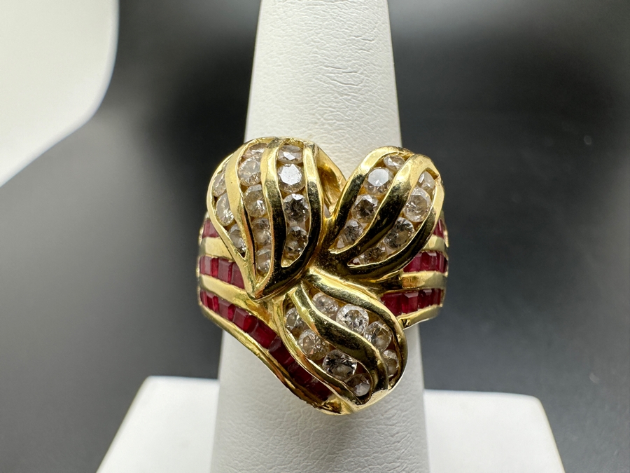 14K Gold Diamond and Ruby Ring 9.5g ～1.0 cttw Diamonds +1.0 cttw Rubies Size 7 FMV $1,100 Retail $2,200 [Photo 2]