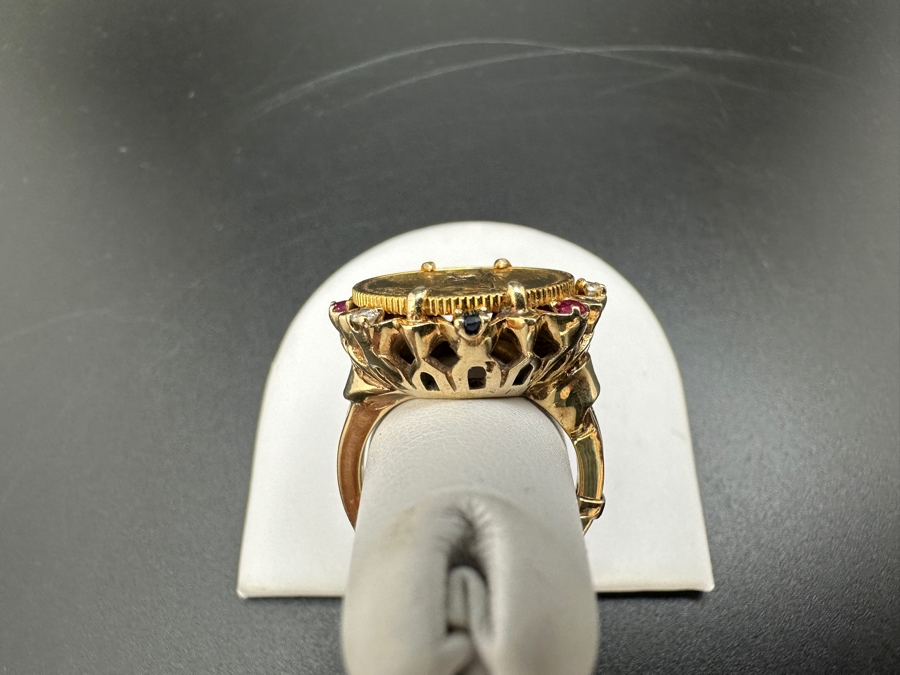 10K Gold Coin Ring 10.9g with Diamond Ruby and Sapphire Accents 1/10 Oz. $5 American Liberty Eagle Coin 22K 16.5mm Size 5 FMV $500 Retail $1,000 [Photo 7]