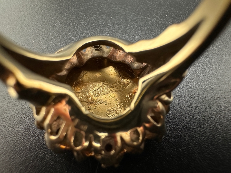 10K Gold Coin Ring 10.9g with Diamond Ruby and Sapphire Accents 1/10 Oz. $5 American Liberty Eagle Coin 22K 16.5mm Size 5 FMV $500 Retail $1,000 [Photo 10]