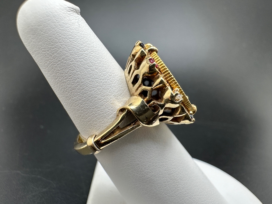 10K Gold Coin Ring 10.9g with Diamond Ruby and Sapphire Accents 1/10 Oz. $5 American Liberty Eagle Coin 22K 16.5mm Size 5 FMV $500 Retail $1,000 [Photo 5]