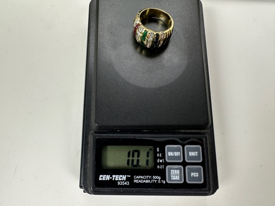 14K Gold and Precious Stone Ring 10.1g .75 cttw Diamonds .28 cttw Rubies .28 cttw Sapphires .20 cttw Emeralds Size 7.25 FMV $1,500 Retail $3,000 [Photo 12]