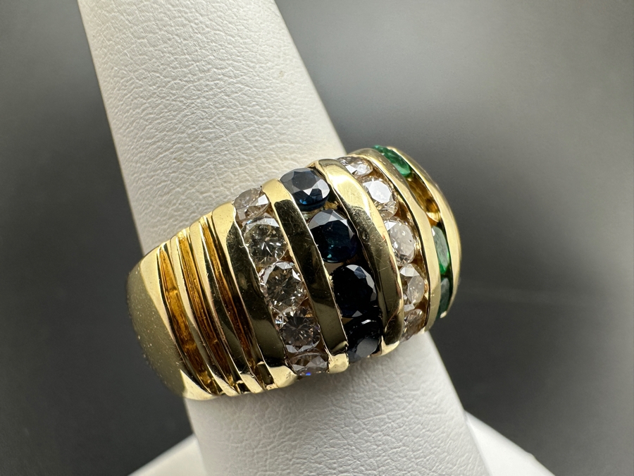 14K Gold and Precious Stone Ring 10.1g .75 cttw Diamonds .28 cttw Rubies .28 cttw Sapphires .20 cttw Emeralds Size 7.25 FMV $1,500 Retail $3,000 [Photo 5]