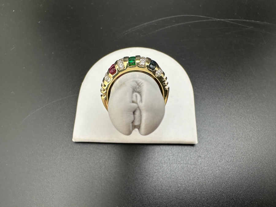 14K Gold and Precious Stone Ring 10.1g .75 cttw Diamonds .28 cttw Rubies .28 cttw Sapphires .20 cttw Emeralds Size 7.25 FMV $1,500 Retail $3,000 [Photo 7]