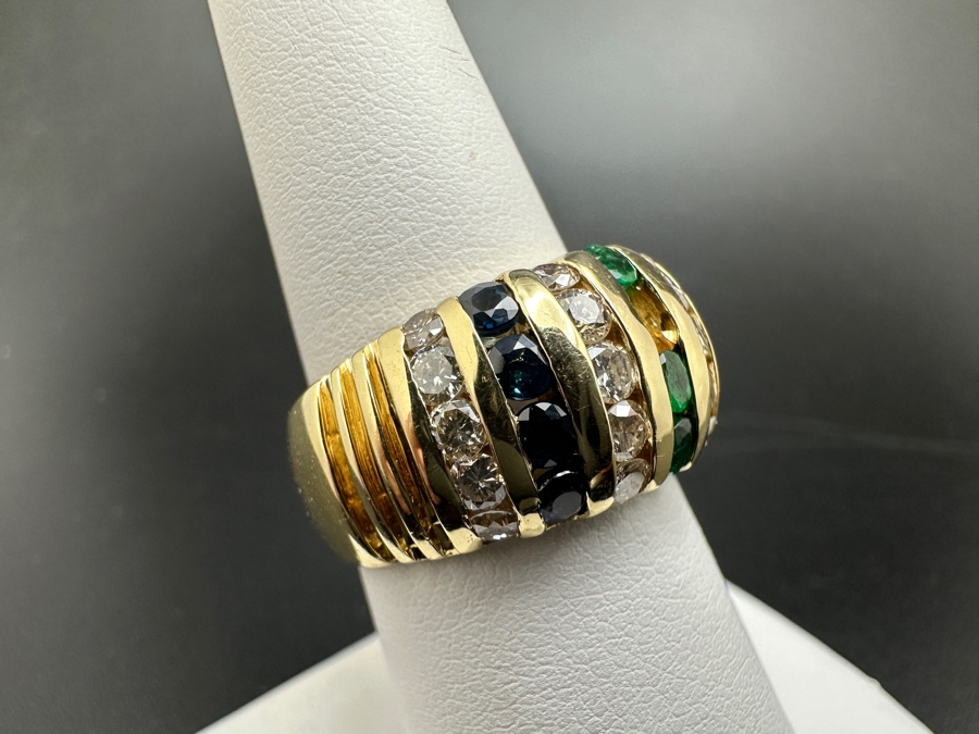 14K Gold and Precious Stone Ring 10.1g .75 cttw Diamonds .28 cttw Rubies .28 cttw Sapphires .20 cttw Emeralds Size 7.25 FMV $1,500 Retail $3,000 [Photo 4]