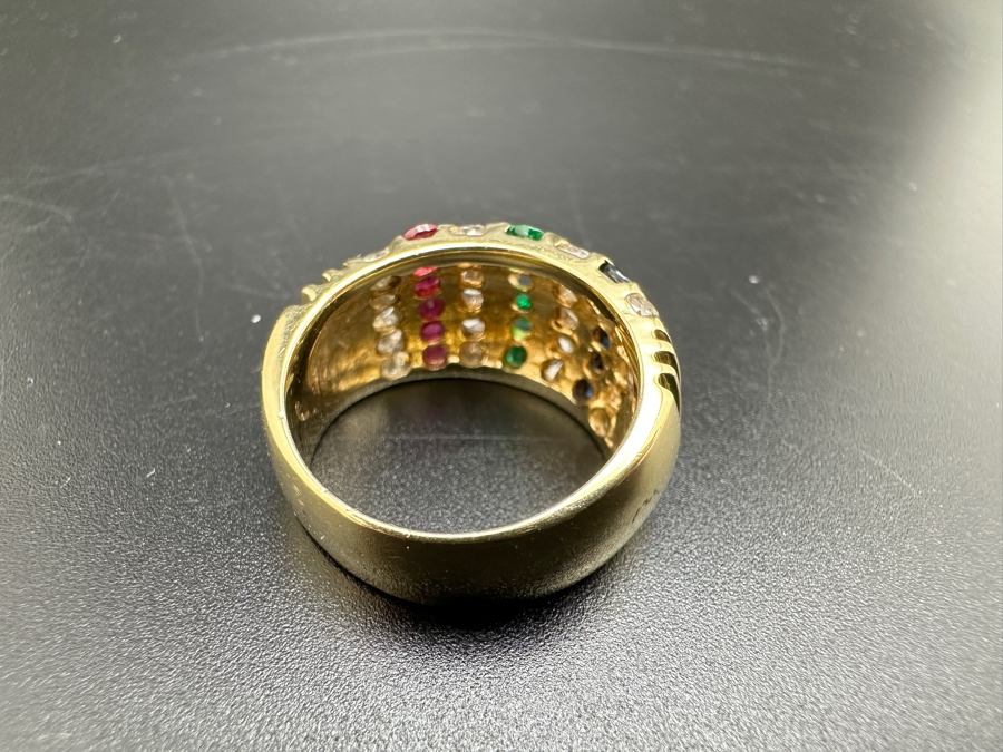 14K Gold and Precious Stone Ring 10.1g .75 cttw Diamonds .28 cttw Rubies .28 cttw Sapphires .20 cttw Emeralds Size 7.25 FMV $1,500 Retail $3,000 [Photo 10]