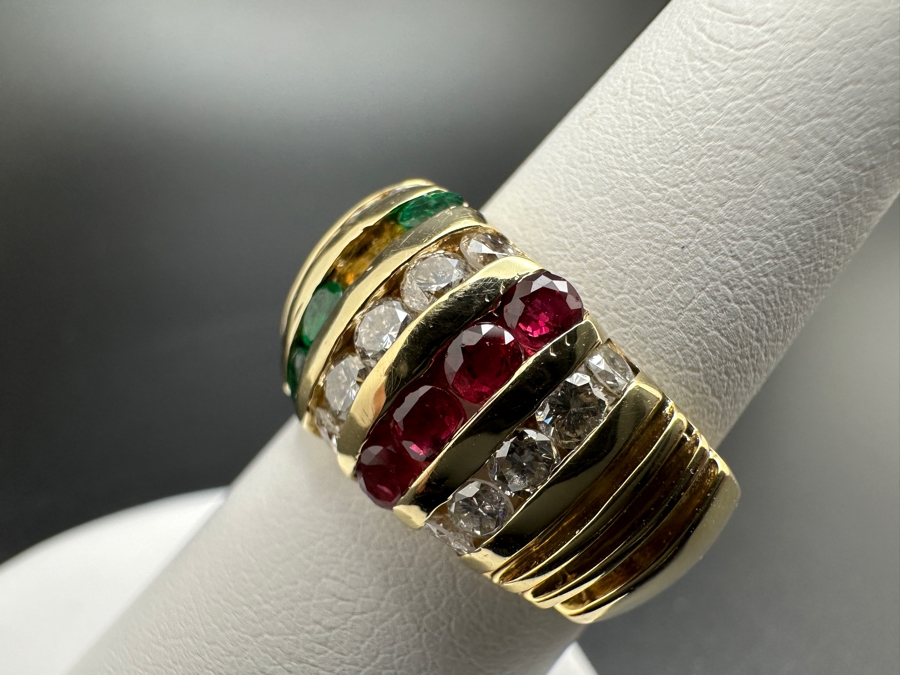 14K Gold and Precious Stone Ring 10.1g .75 cttw Diamonds .28 cttw Rubies .28 cttw Sapphires .20 cttw Emeralds Size 7.25 FMV $1,500 Retail $3,000 [Photo 9]