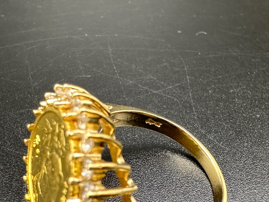 14K Gold and CZ with 1/10 Oz .999 Fine Gold Coin Panda Ring 5.9g (3.1g .999 Fine Gold / 2.8g 14K) Size 7.5 FMV $450 Retail $900 [Photo 12]