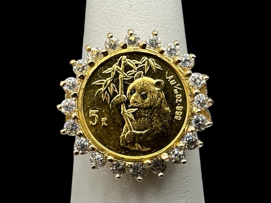 14K Gold and CZ with 1/10 Oz .999 Fine Gold Coin Panda Ring 5.9g (3.1g .999 Fine Gold / 2.8g 14K) Size 7.5 FMV $450 Retail $900 [Photo 2]