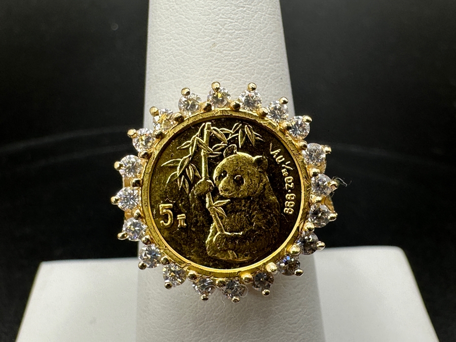 14K Gold and CZ with 1/10 Oz .999 Fine Gold Coin Panda Ring 5.9g (3.1g .999 Fine Gold / 2.8g 14K) Size 7.5 FMV $450 Retail $900 [Photo 4]