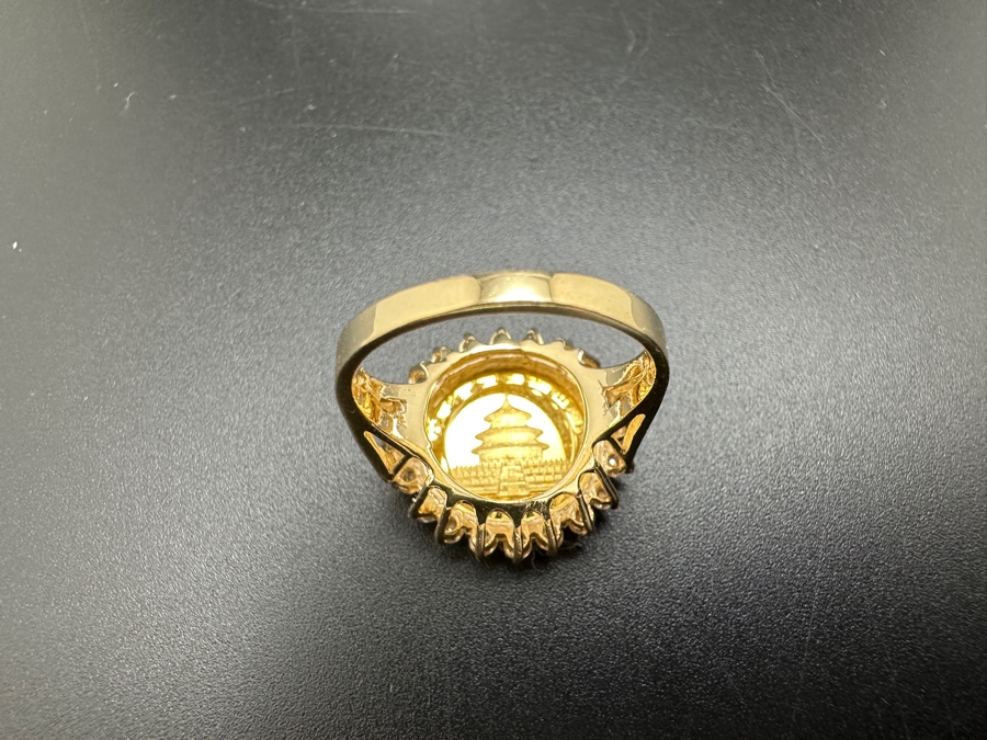 14K Gold and CZ with 1/10 Oz .999 Fine Gold Coin Panda Ring 5.9g (3.1g .999 Fine Gold / 2.8g 14K) Size 7.5 FMV $450 Retail $900 [Photo 10]