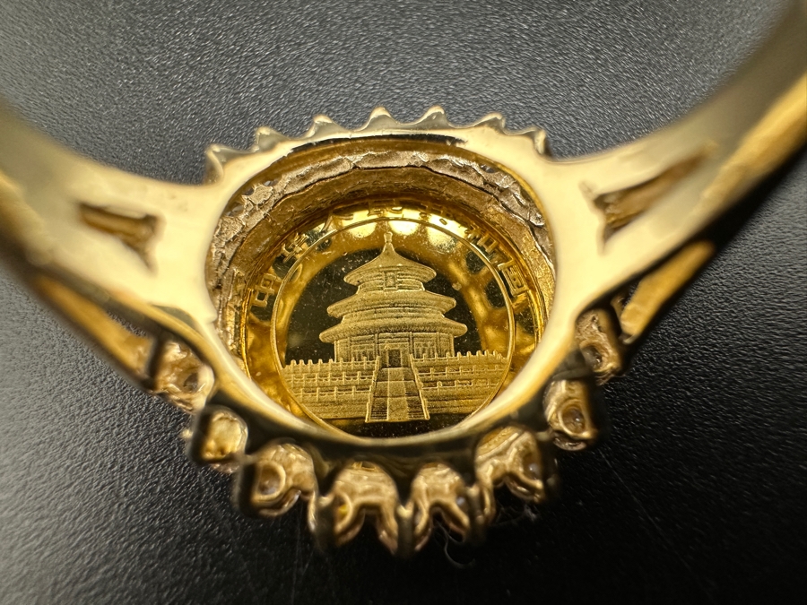 14K Gold and CZ with 1/10 Oz .999 Fine Gold Coin Panda Ring 5.9g (3.1g .999 Fine Gold / 2.8g 14K) Size 7.5 FMV $450 Retail $900 [Photo 11]