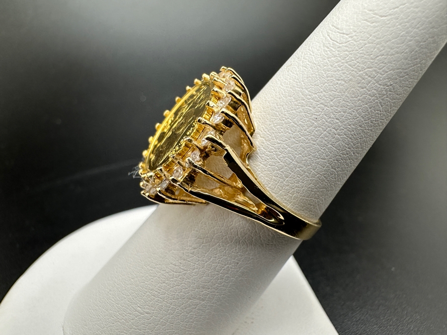 14K Gold and CZ with 1/10 Oz .999 Fine Gold Coin Panda Ring 5.9g (3.1g .999 Fine Gold / 2.8g 14K) Size 7.5 FMV $450 Retail $900 [Photo 8]