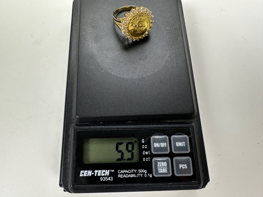 14K Gold and CZ with 1/10 Oz .999 Fine Gold Coin Panda Ring