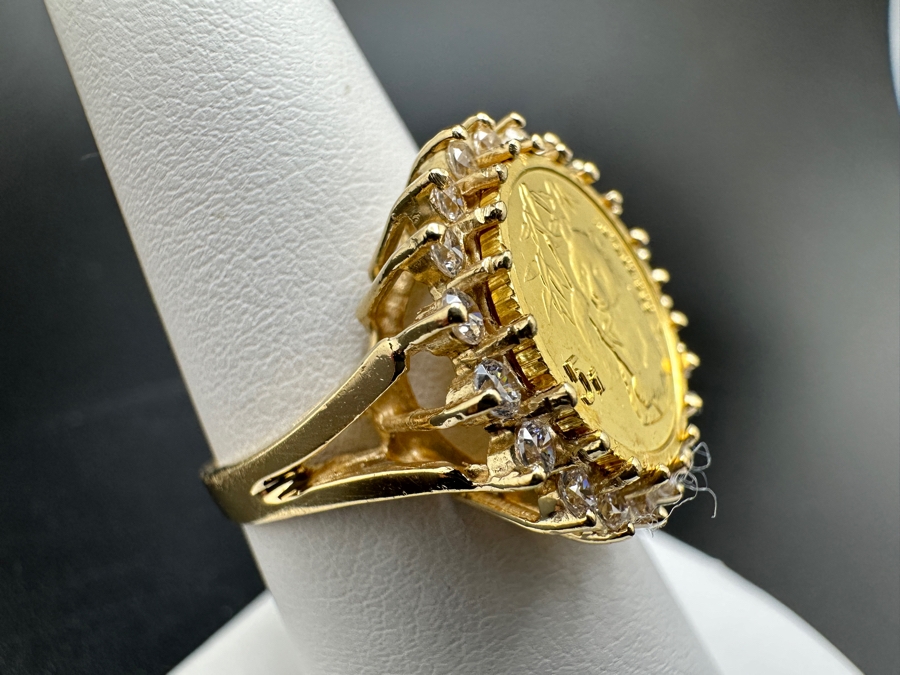 14K Gold and CZ with 1/10 Oz .999 Fine Gold Coin Panda Ring 5.9g (3.1g .999 Fine Gold / 2.8g 14K) Size 7.5 FMV $450 Retail $900 [Photo 5]
