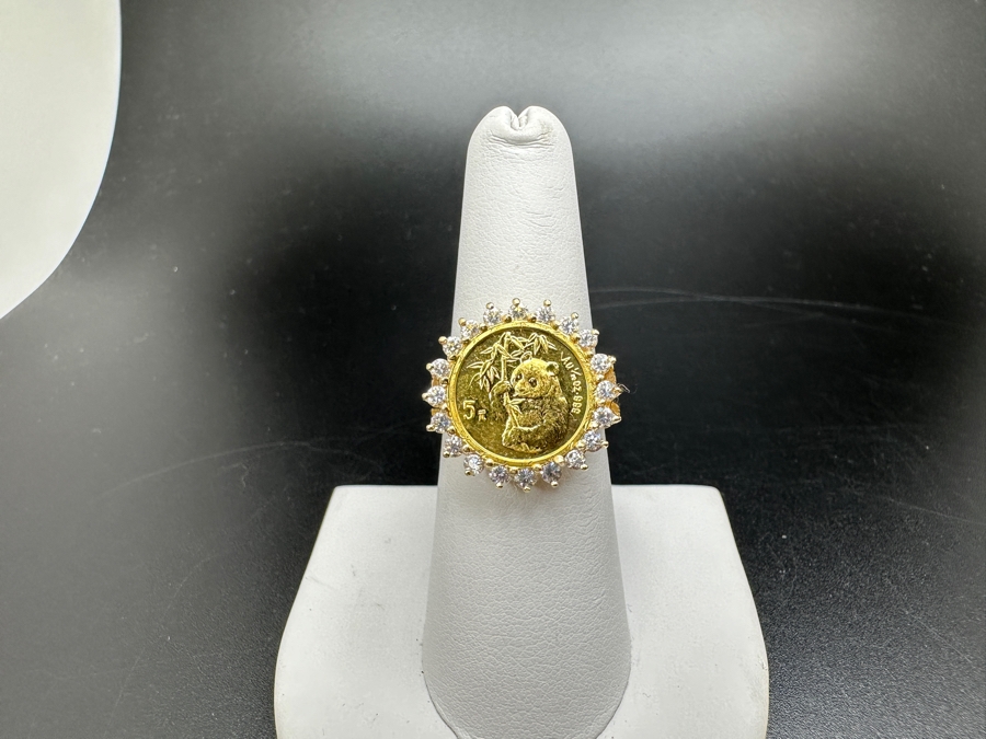 14K Gold and CZ with 1/10 Oz .999 Fine Gold Coin Panda Ring 5.9g (3.1g .999 Fine Gold / 2.8g 14K) Size 7.5 FMV $450 Retail $900 [Photo 3]