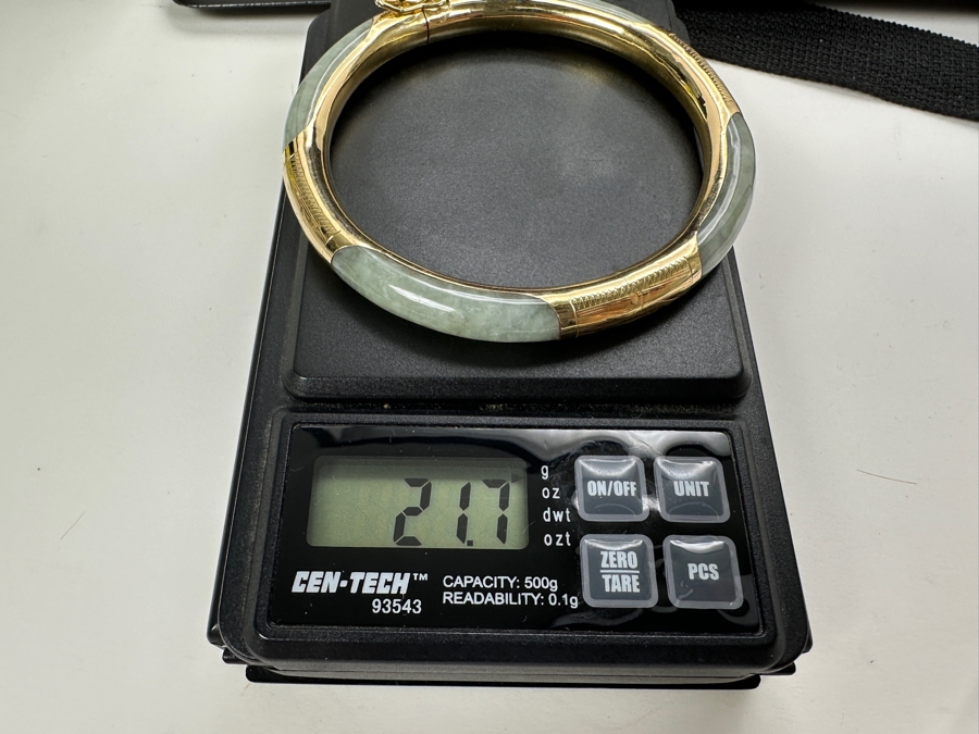 Pale Green Jade Bangle with 14K Gold Decorations FMV $300 Retail $600 [Photo 7]