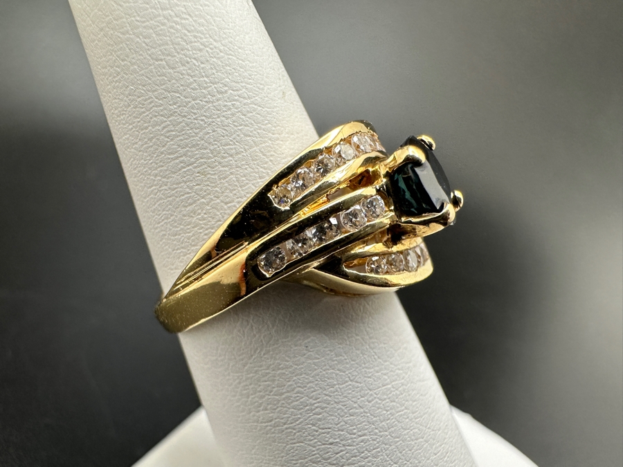 14K Gold Sapphire and Diamond Ring 5.0g ～.75 cttw Diamonds G-H SI¹-SI² set with Lab Grown Sapphire Size 6.5 FMV $725 Retail $1,450 [Photo 6]