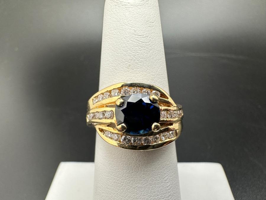 14K Gold Sapphire and Diamond Ring 5.0g ～.75 cttw Diamonds G-H SI¹-SI² set with Lab Grown Sapphire Size 6.5 FMV $725 Retail $1,450 [Photo 3]