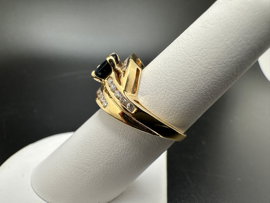 14K Gold Sapphire and Diamond Ring 5.0g ～.75 cttw Diamonds G-H SI¹-SI² set with Lab Grown Sapphire Size 6.5 FMV $725 Retail $1,450 [Photo 8]