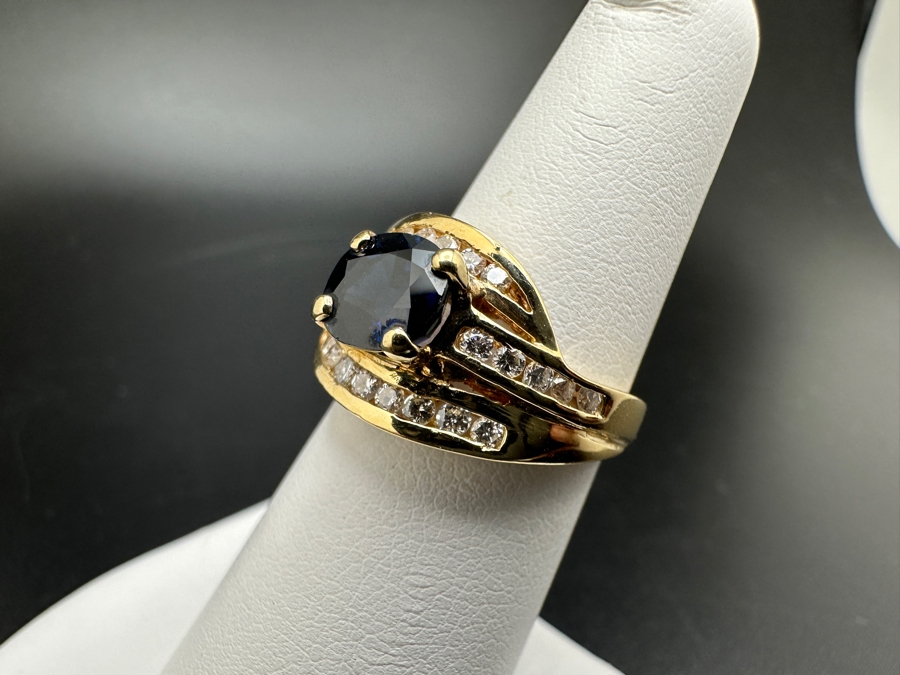 14K Gold Sapphire and Diamond Ring 5.0g ～.75 cttw Diamonds G-H SI¹-SI² set with Lab Grown Sapphire Size 6.5 FMV $725 Retail $1,450 [Photo 9]