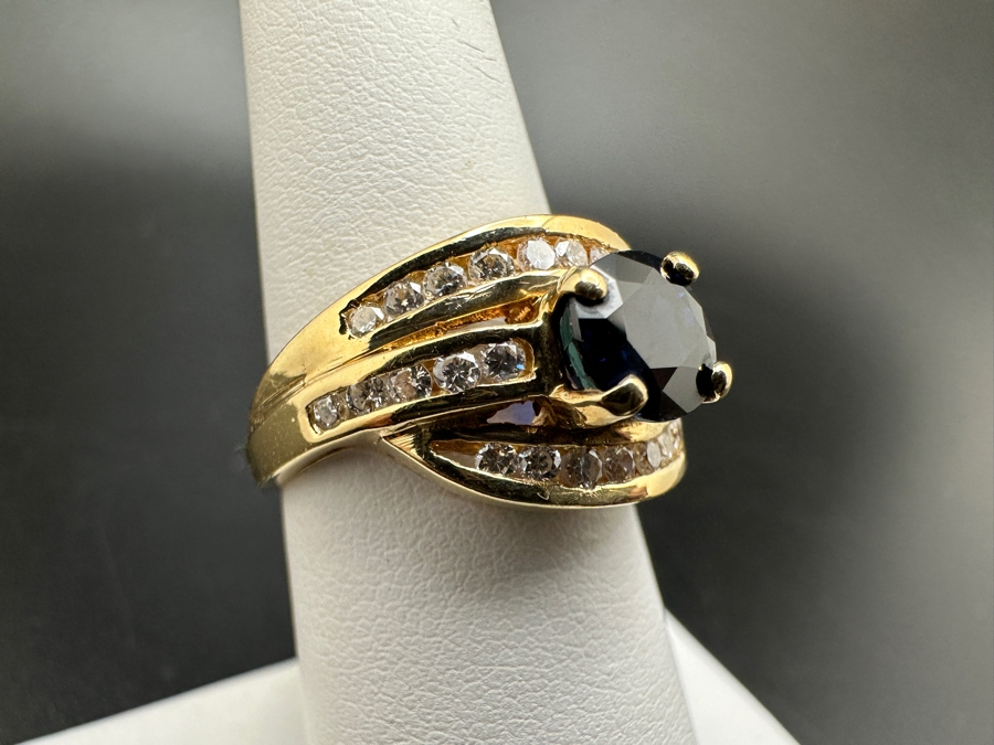 14K Gold Sapphire and Diamond Ring 5.0g ～.75 cttw Diamonds G-H SI¹-SI² set with Lab Grown Sapphire Size 6.5 FMV $725 Retail $1,450 [Photo 4]