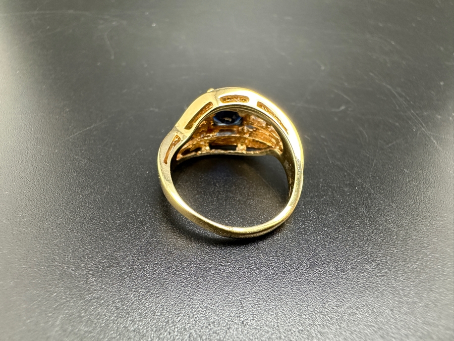 14K Gold Sapphire and Diamond Ring 5.0g ～.75 cttw Diamonds G-H SI¹-SI² set with Lab Grown Sapphire Size 6.5 FMV $725 Retail $1,450 [Photo 10]