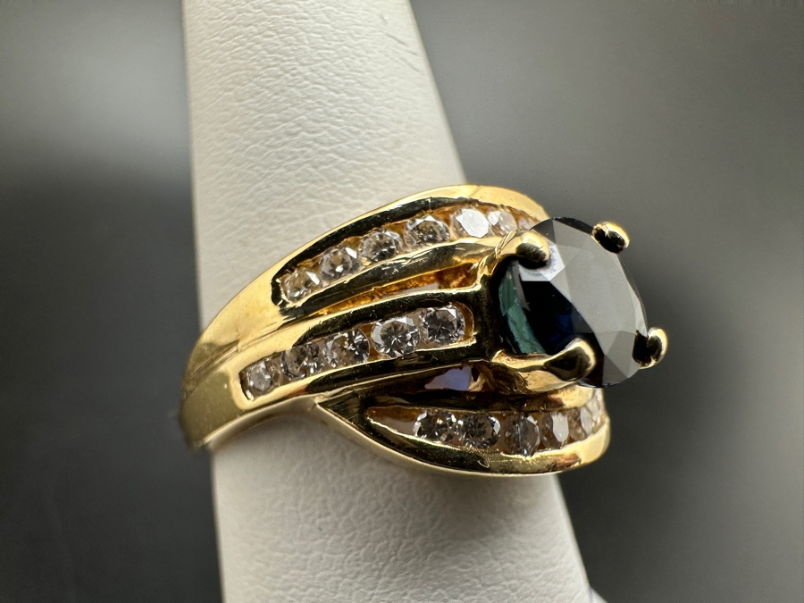 14K Gold Sapphire and Diamond Ring 5.0g ～.75 cttw Diamonds G-H SI¹-SI² set with Lab Grown Sapphire Size 6.5 FMV $725 Retail $1,450 [Photo 5]