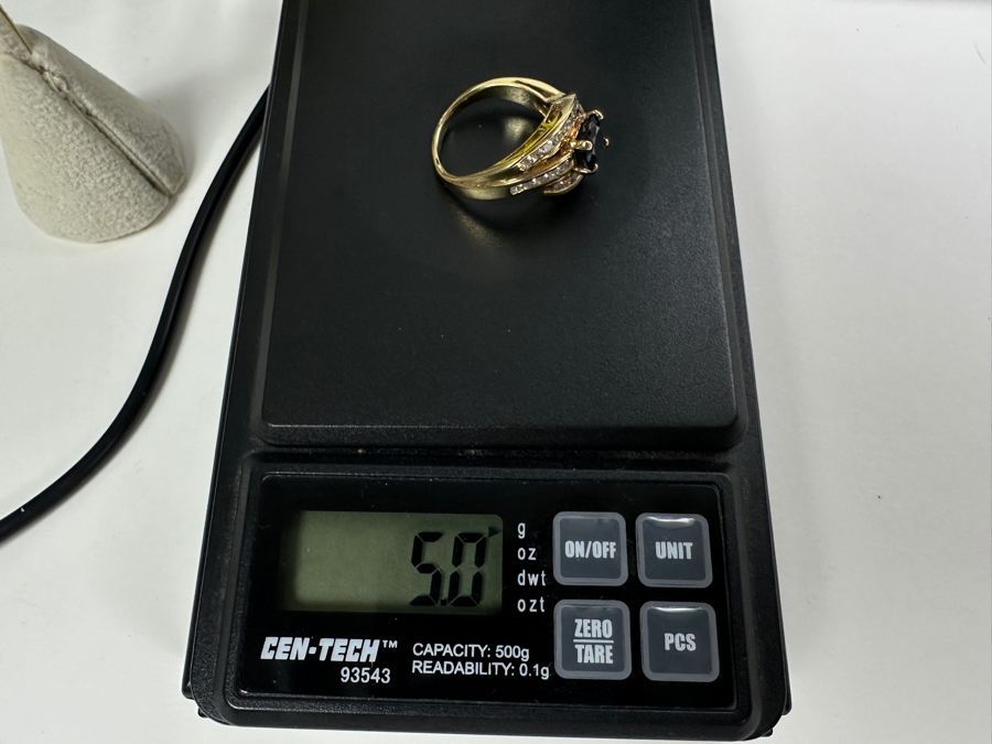 14K Gold Sapphire and Diamond Ring 5.0g ～.75 cttw Diamonds G-H SI¹-SI² set with Lab Grown Sapphire Size 6.5 FMV $725 Retail $1,450 [Photo 13]