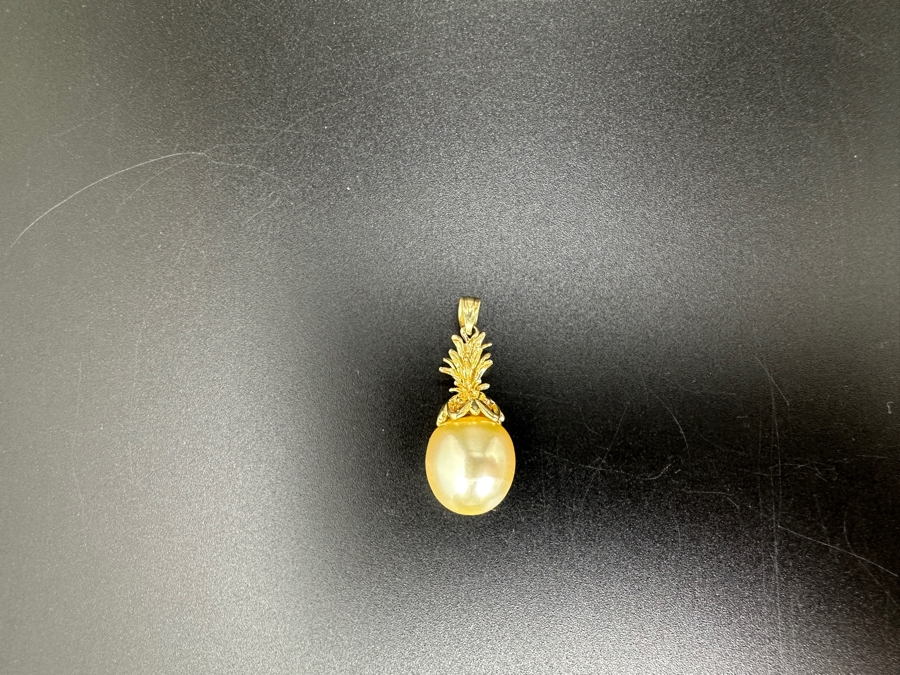 14K Gold Pineapple Pendant with Elongated South Sea Medium Tone Pearl 4.2g FMV $750 Retail $1,500 [Photo 2]