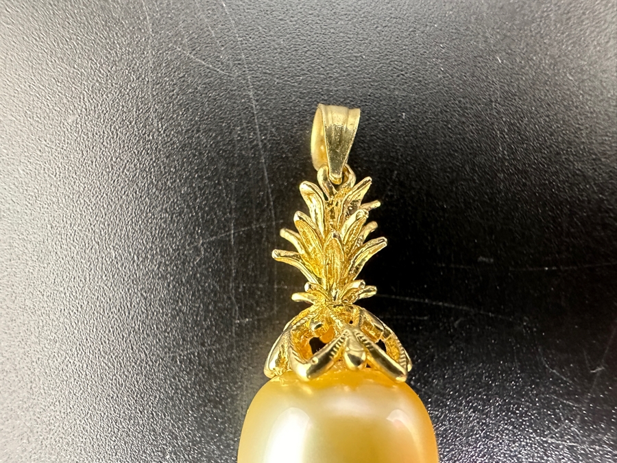 14K Gold Pineapple Pendant with Elongated South Sea Medium Tone Pearl 4.2g FMV $750 Retail $1,500 [Photo 5]