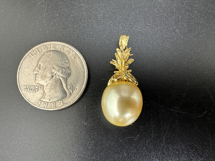 14K Gold Pineapple Pendant with Elongated South Sea Medium Tone Pearl 4.2g FMV $750 Retail $1,500 [Photo 4]