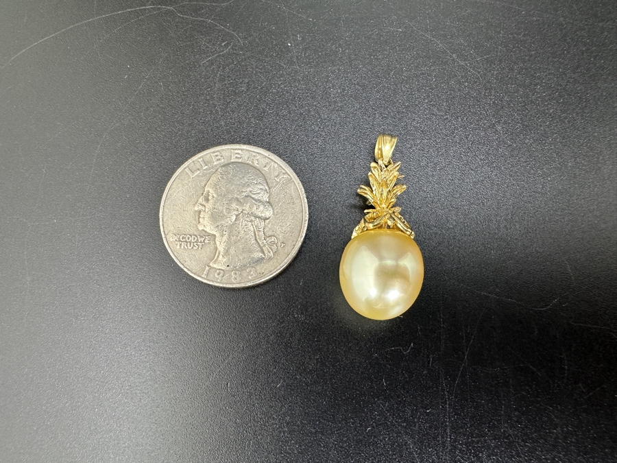 14K Gold Pineapple Pendant with Elongated South Sea Medium Tone Pearl 4.2g FMV $750 Retail $1,500 [Photo 3]