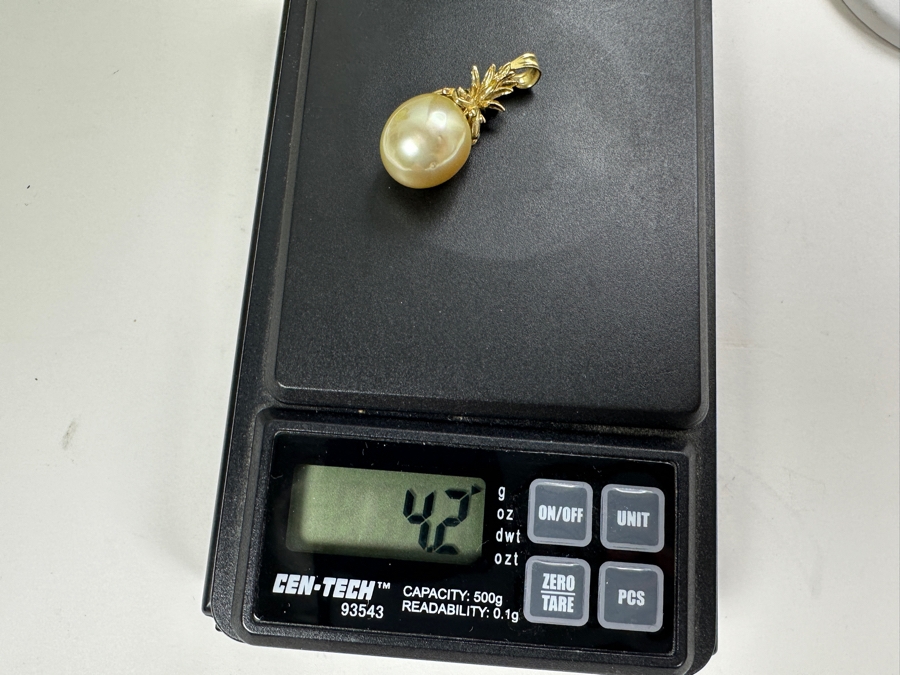 14K Gold Pineapple Pendant with Elongated South Sea Medium Tone Pearl 4.2g FMV $750 Retail $1,500 [Photo 8]