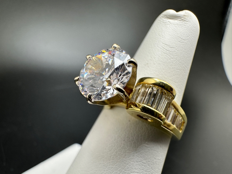 18K Gold Diamond Baguette Ring with CZ Center 11.9g Size 6 FMV $2000 Retail $4000 [Photo 17]