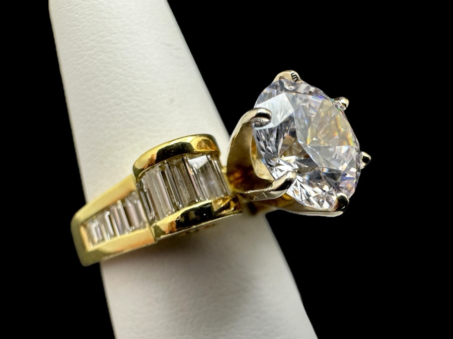 18K Gold Diamond Baguette Ring with CZ Center 11.9g Size 6 FMV $2000 Retail $4000 [Photo 2]