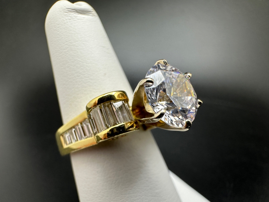18K Gold Diamond Baguette Ring with CZ Center 11.9g Size 6 FMV $2000 Retail $4000 [Photo 7]