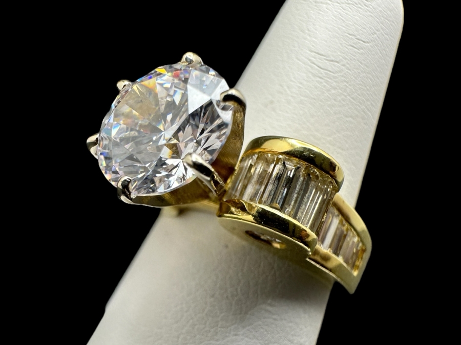 18K Gold Diamond Baguette Ring with CZ Center 11.9g Size 6 FMV $2000 Retail $4000 [Photo 1]