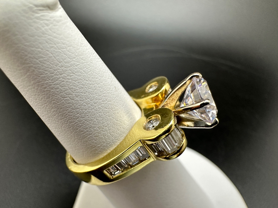 18K Gold Diamond Baguette Ring with CZ Center 11.9g Size 6 FMV $2000 Retail $4000 [Photo 11]